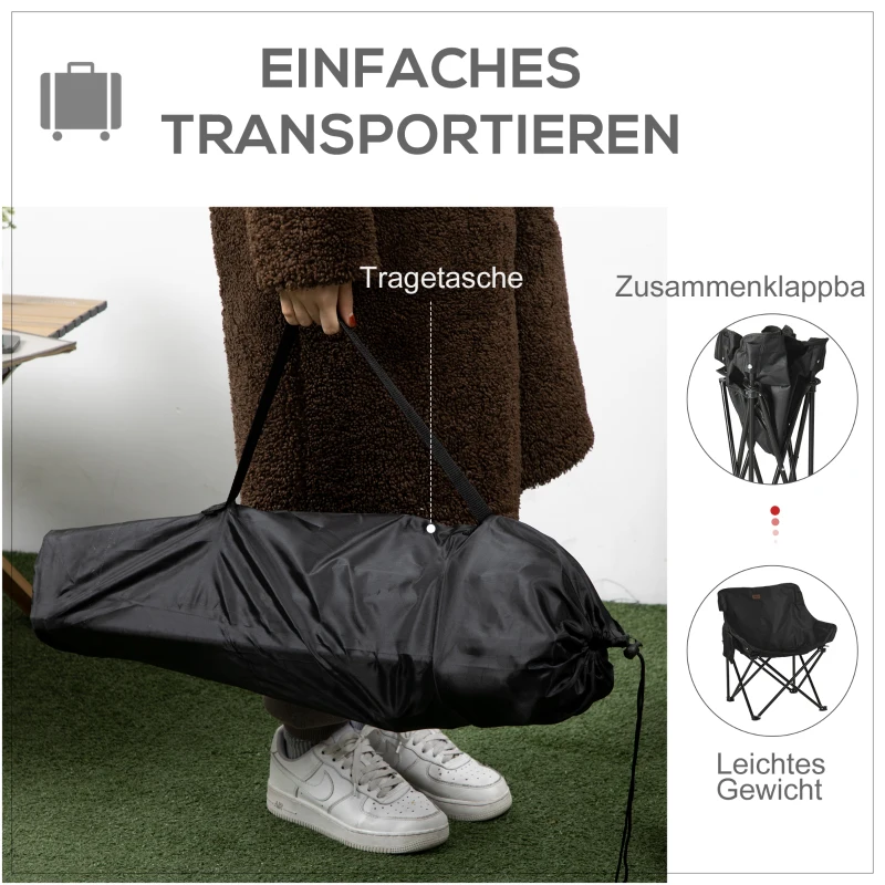 Outsunny Campingstoel, Opvouwbaar, Stalen Frame, Stofzitting, Draagtas, Zwart