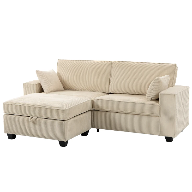 HOMCOM Ecksofa 216 cm 3-Sitzer L-Form Sofa mit Umkehrbarem Aufbwahrungshocker, Cord-Optik, Breiter Sitzfläche, für Wohnzimmer