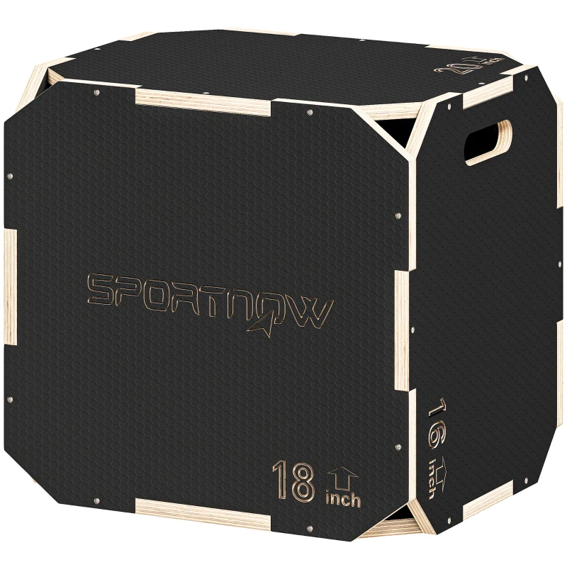 SPORTNOW Sprungbox, kantenfreie Ecken, Sperrholz, höhenverstellbar, Seitengriffe, Schwarz