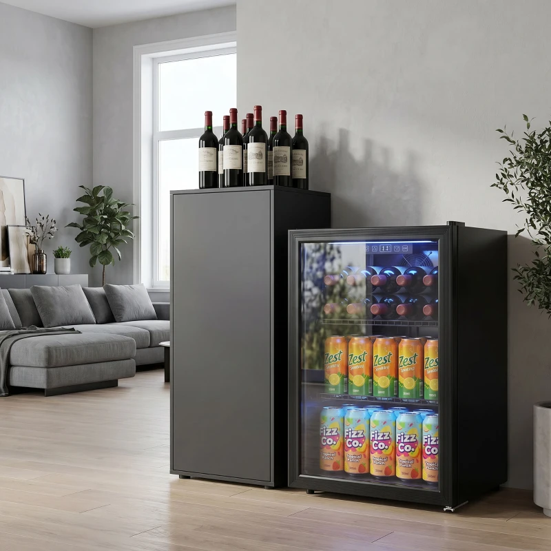 HOMCOM 70L Drinks Fridge, 70 Can Under Counter Freestanding Beer Fridge with LED Light