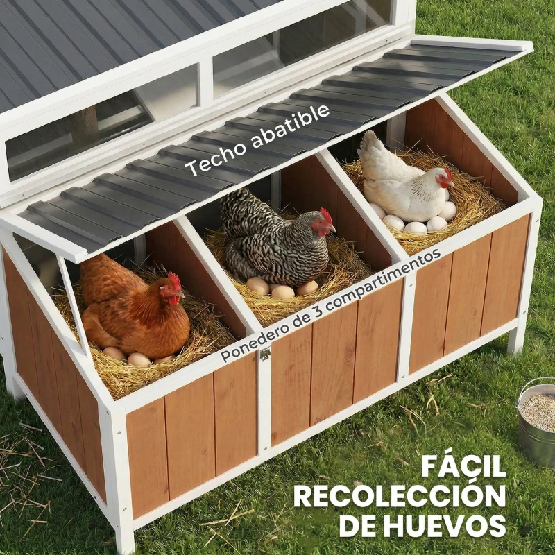 PawHut Gallinero para Exterior de Madera 145x90x92 cm para 2-4 Gallinas con Nido Casa Lateral Bandeja Extraíble Marrón Claro