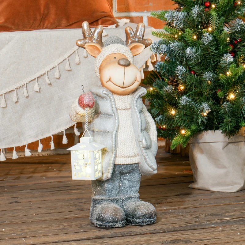 HOMCOM Weihnachtsdeko, Rentier mit Laterne, LED, batteriebetrieben, 25,5 x 19,5 x 52 cm