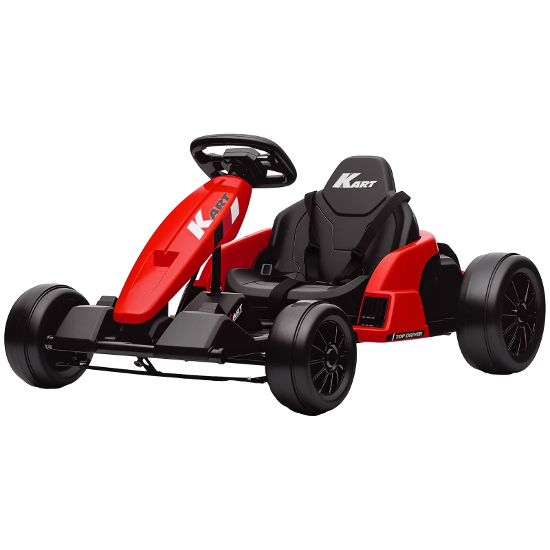 AIYAPLAY 24V Electric Go Kart, Drift Kart with Adjustable Seat, Slow Start, 5-Point Harness, Music, for 6-12 Years, Red