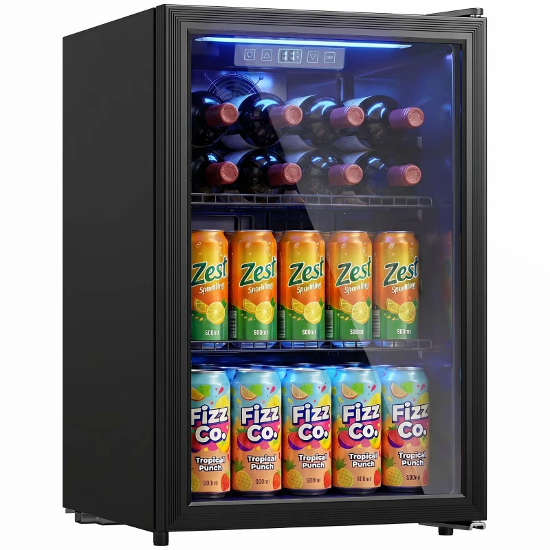 HOMCOM 70L Drinks Fridge, 70 Can Under Counter Freestanding Beer Fridge with LED Light