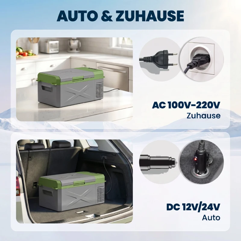 Outsunny 16,3 Liter Kompressor Kühlbox elektrische Kühlbox mit Anschluss ECO Modus Kühlhaltefunktion Grau+Grün
