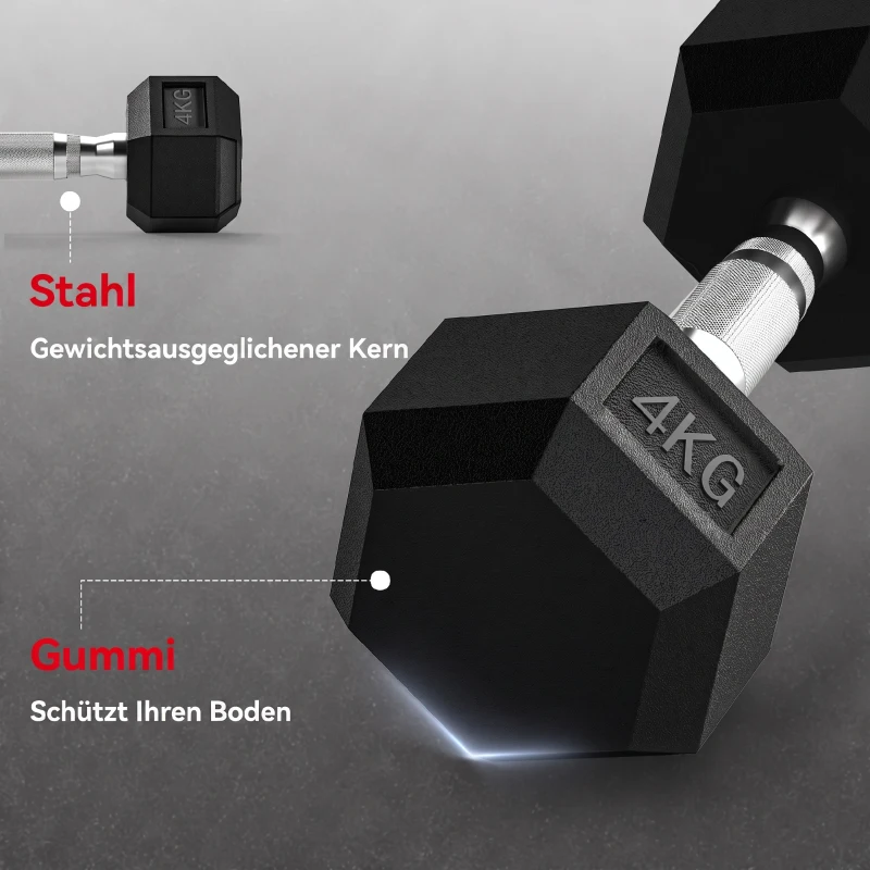 HOMCOM hexagon dumbbells handvat gekarteld 2 x 4 kg