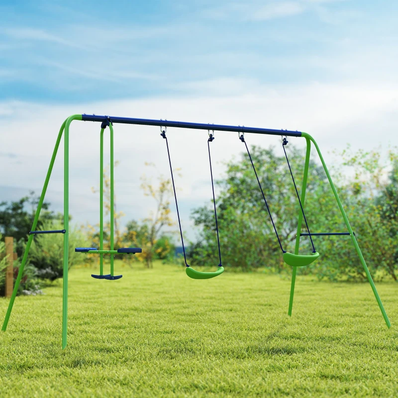 Outsunny Conjunto de Baloiços de Jardim com Altura Ajustável Baloiços para Crianças com Baloiço Duplo  280x140x178 cm Verde