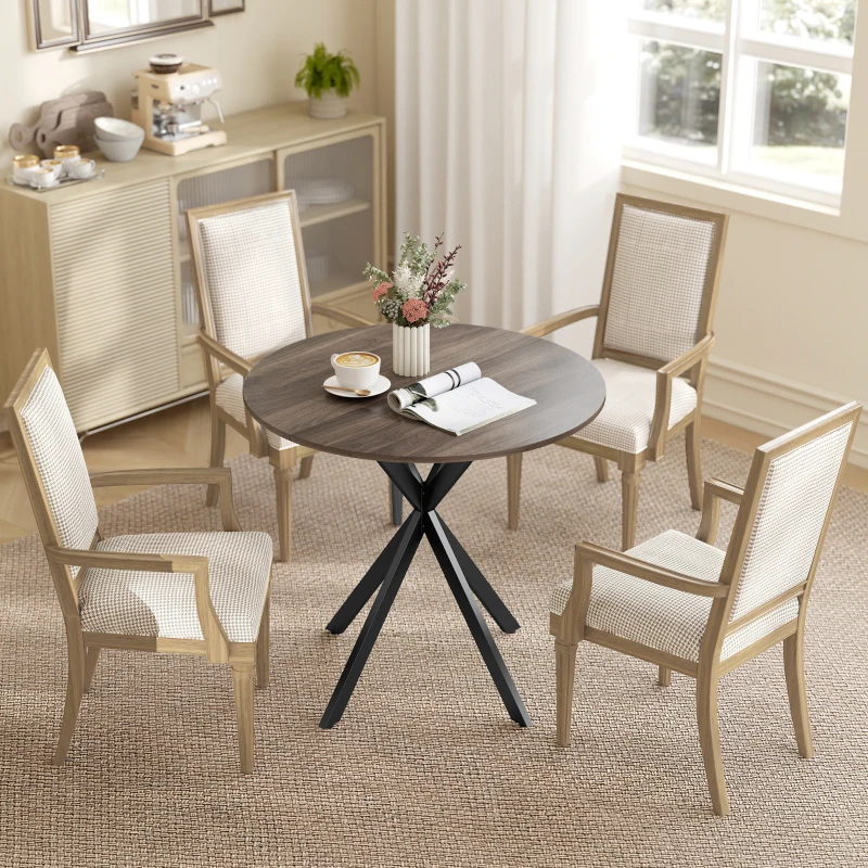 HOMCOM Ronde keukentafel, 80 cm, compact tafelblad, spaanplaat, metaal, bruin