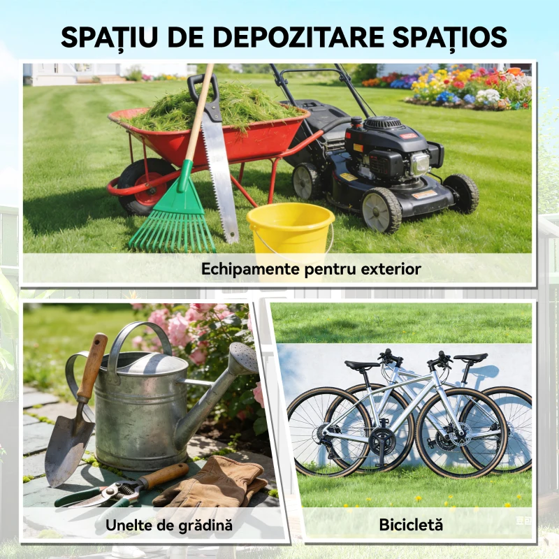 Outsunny Șopron de Grădină, 2 Uși Glisante Blocabile, Oțel Zincat, 2,6 m², Negru