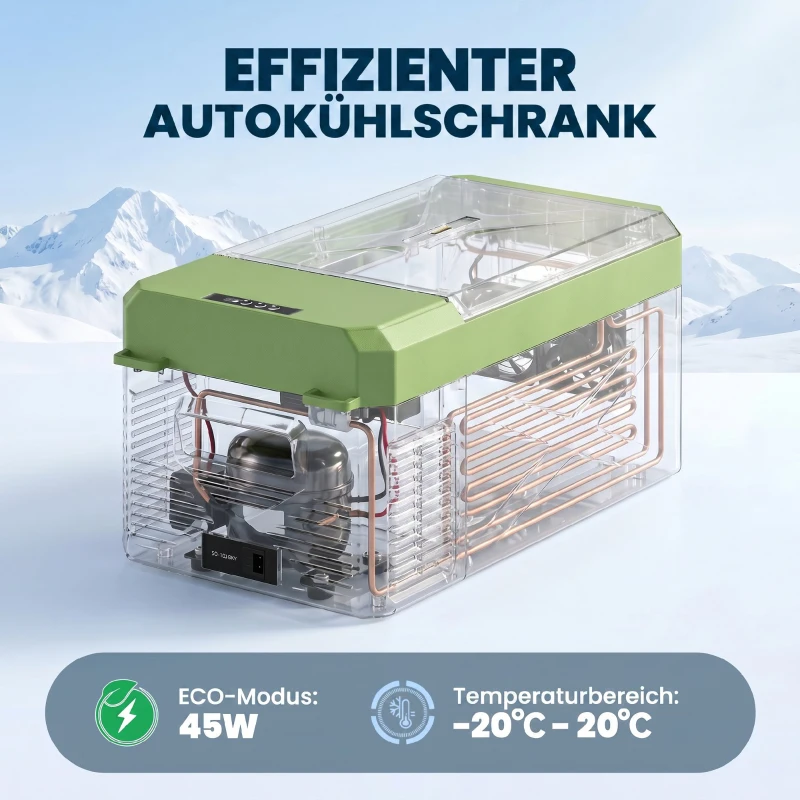 Outsunny 16,3 Liter Kompressor Kühlbox elektrische Kühlbox mit Anschluss ECO Modus Kühlhaltefunktion Grau+Grün