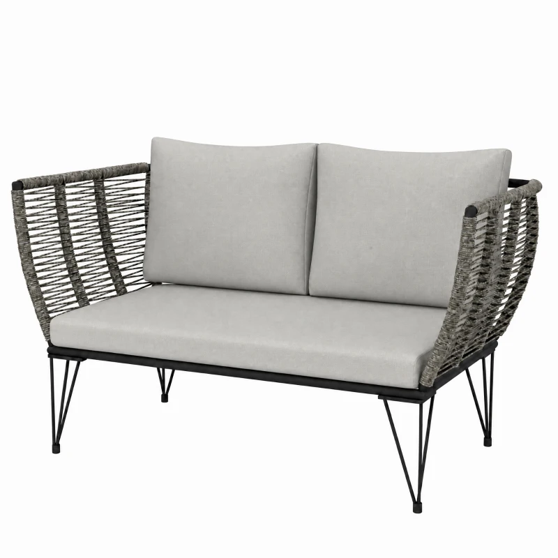 Outsunny Gartensofa mit Kissen 2-Sitzer Sofa Outdoor Balkon Sofa Rattansofa Polyrattan Gartenmöbel 123 x 67 x 72 cm Hellgrau