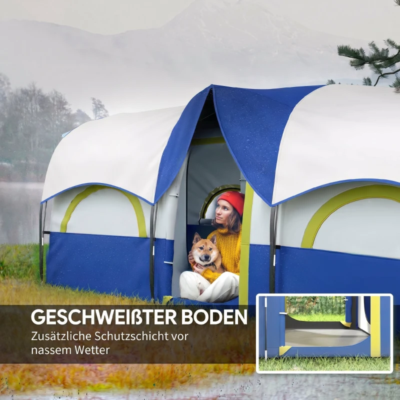 Outsunny Familien-Campingzelt, 2 Schlafzimmer, zentraler Raum, wasserdicht, Blau