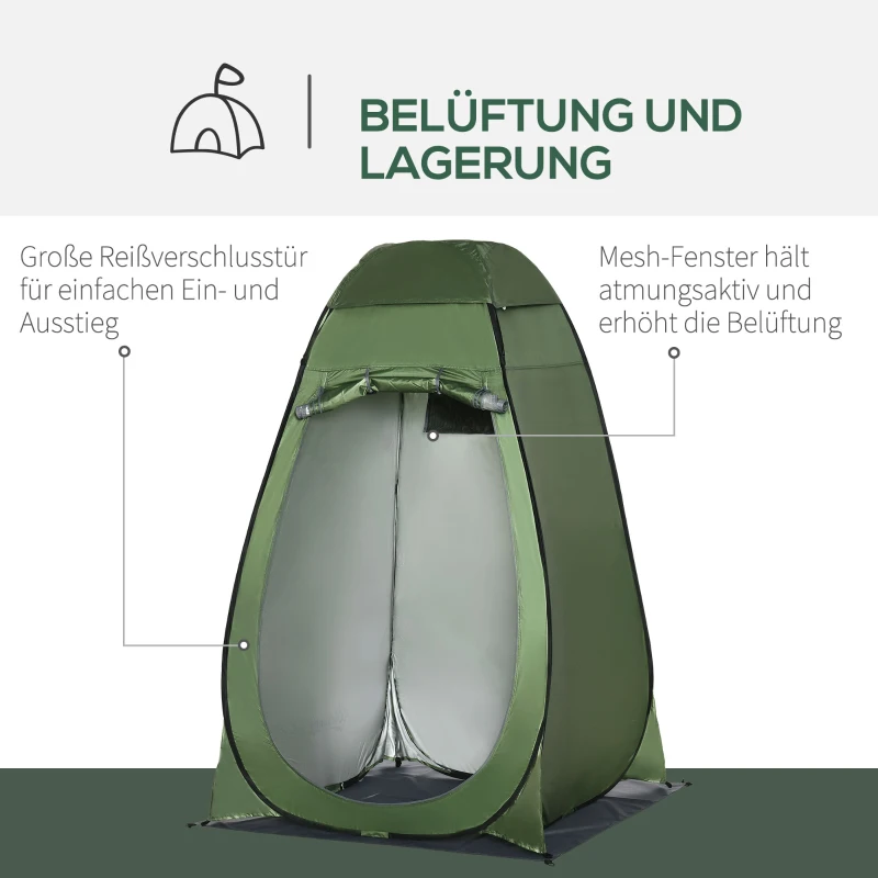 Outsunny Douchetent, Buitenkledingkamer, Opvouwbaar, Inclusief Draagtas, 126 x 124 x 189 cm, Donkergroen