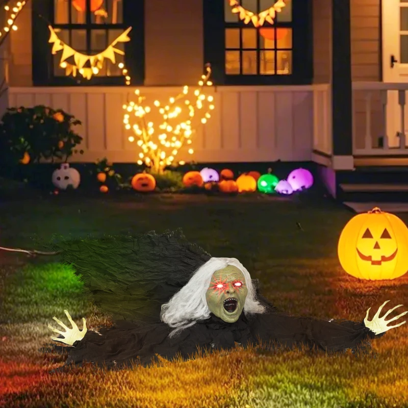 Outsunny 183cm Halloween Dekoration Halloween Zombie-Alte mit LED-Lichter, Soundfunktion, für Party(m-10)