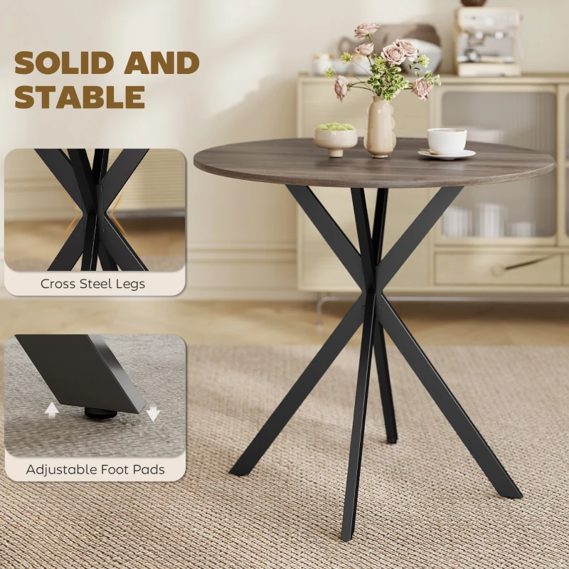 HOMCOM Ronde keukentafel, 80 cm, compact tafelblad, spaanplaat, metaal, bruin