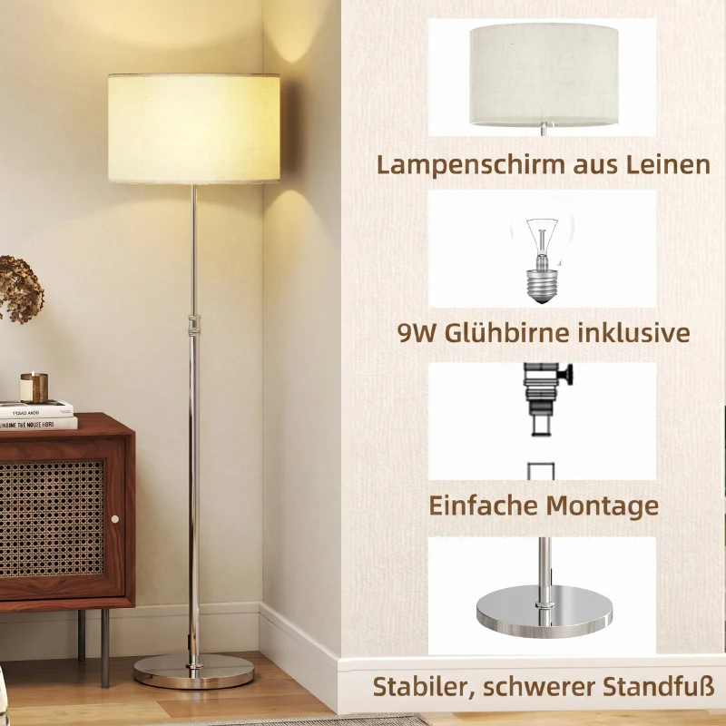 HOMCOM Staande Lamp met Afstandsbediening, Hoogte Verstelbaar, Stoffen Kap, Metalen Standaard, Aanpasbare Helderheid, Voetschakelaar, Beige