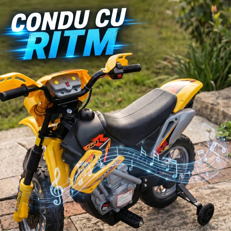 Homcom Moto Cross Electric Copii – Galben cu Rotite Laterale
