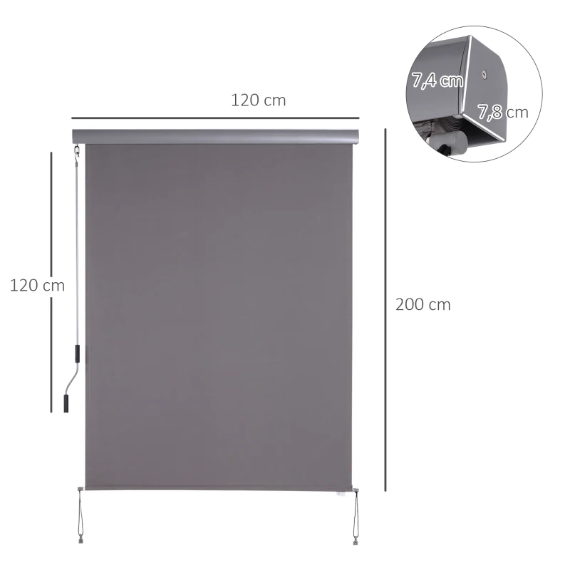Outsunny Verticale luifel privacyscherm zonnewering windbescherming verticaal verticaal rolgordijn 1,2 x 2 m