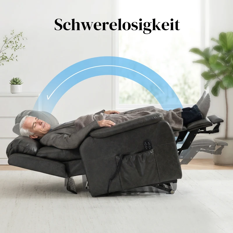 HOMCOM Relax- en opsta-stoel voor senioren, elektrische liftstoel van kunstleer met dubbele motor, pocketveren, zwart