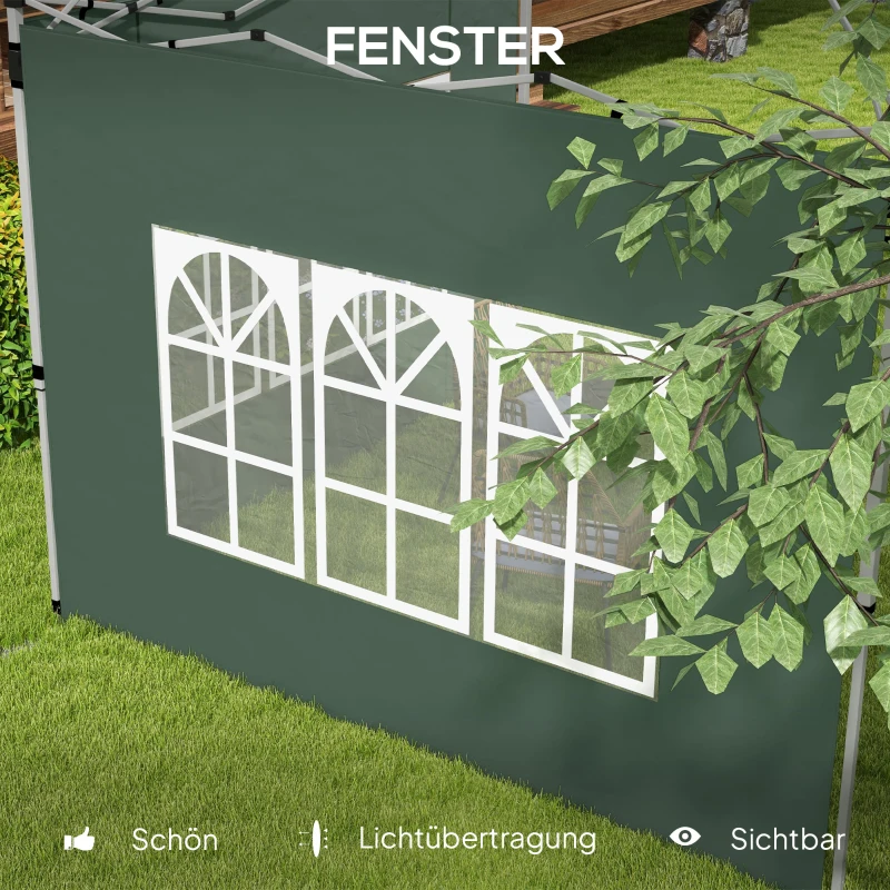 Outsunny 2er-Set Seitenteile für Pavillon 3x3/3x4 m, Seitenwand mit Fenster, wasserdicht Grün