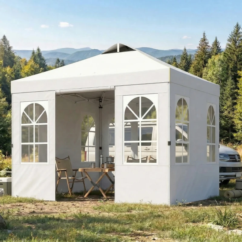 Outsunny Tenda Dobrável 3x3 m Pop-up com UPF 50+, 4 Laterais Removíveis, Altura Ajustável e Bolsa de Transporte, Branco