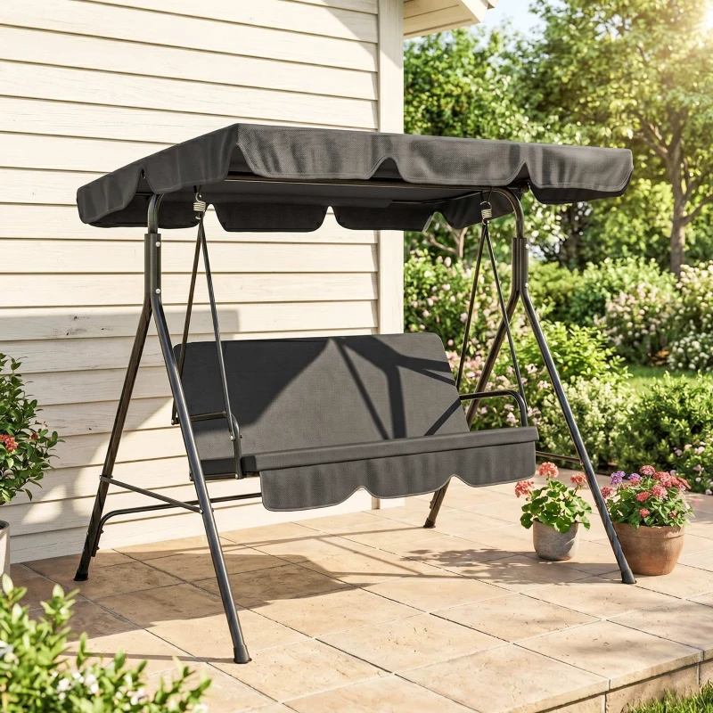 Outsunny Balancín de Jardín con Techo Ajustable en Ángulo Carga Máx. 200 kg Acero 172x110x153 cm Negro