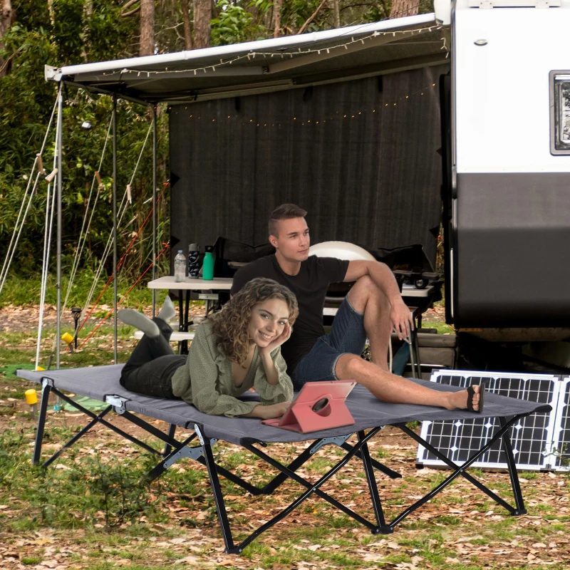 Outsunny Camping Ligbed voor 2 Personen, 193L x 125B x 40H cm, Grijs
