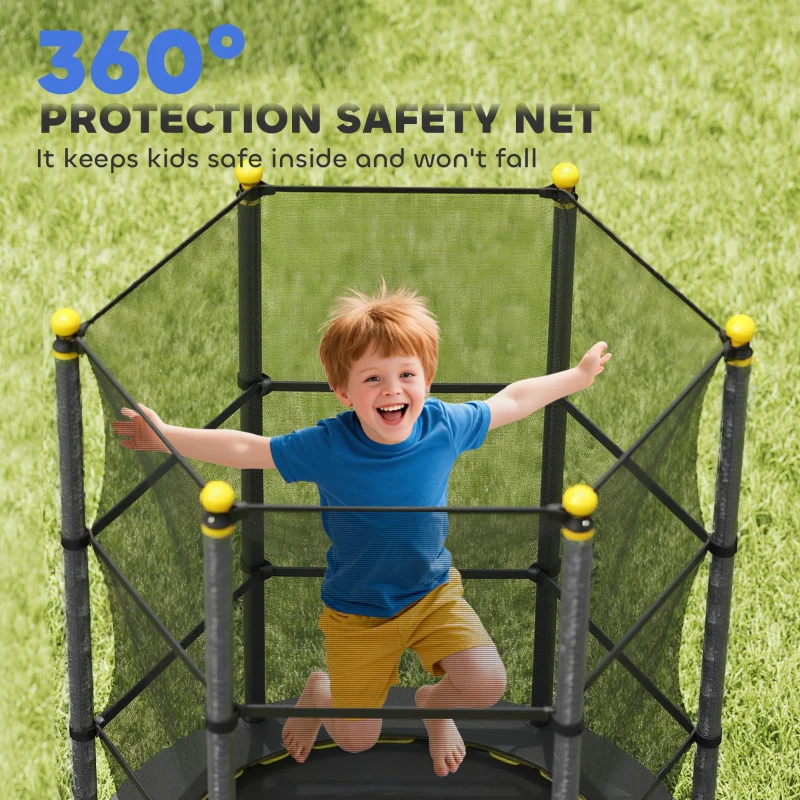 HOMCOM 4.6FT/55" Kids Trampoline with Enclosure Net, Outdoor Indoor Use, for Ages 3-10 Years, Black