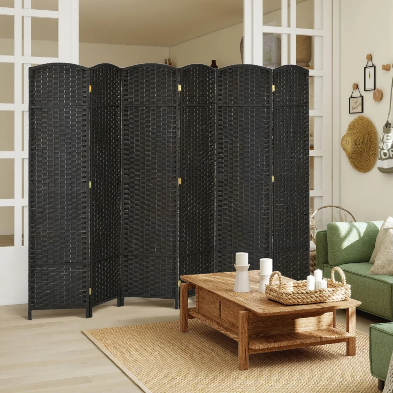 HOMCOM 6-teiliger Raumtrenner, Faltbarer Sichtschutz, Sichtschutzwand für Wohnzimmer, Schlafzimmer, Homeoffice, Schwarz