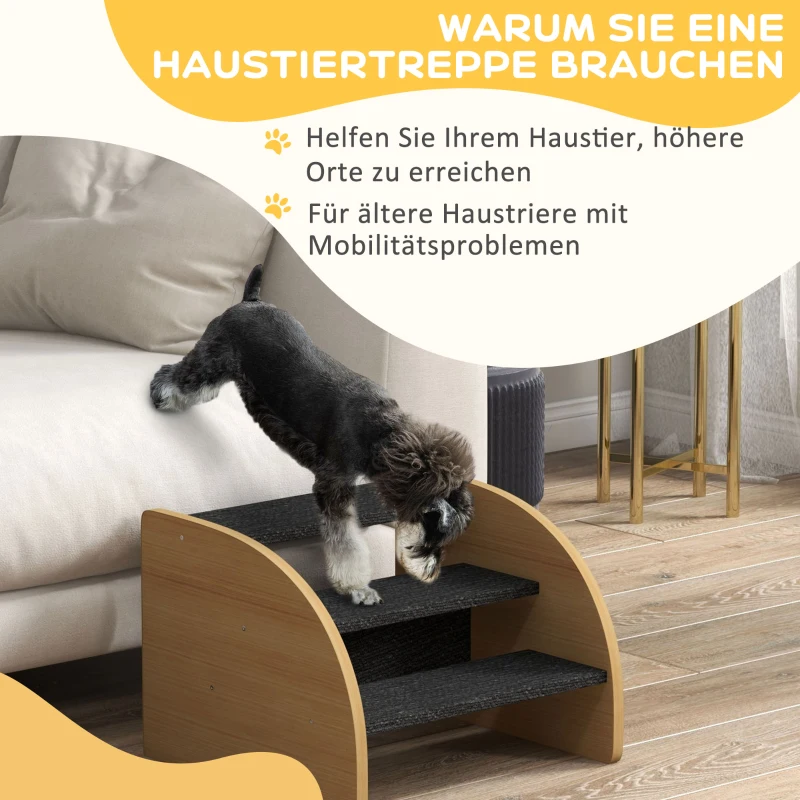 PawHut Huisdierentrap Hondentrap, 3 treden, kleine hond, 38,5 cm x 38,5 cm x 30 cm, Eikenhout + Zwart