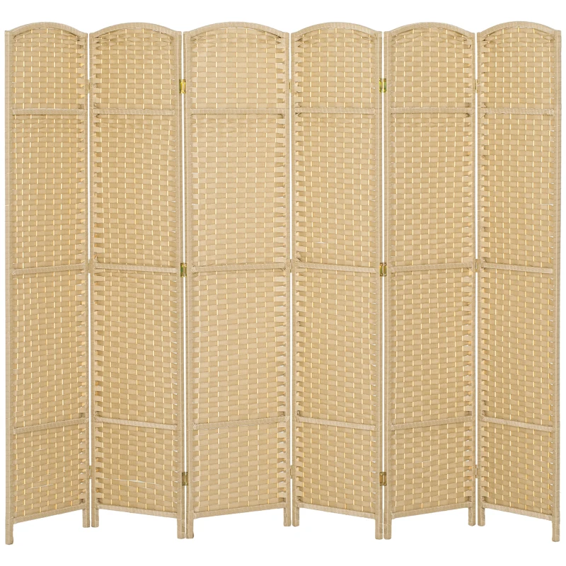 HOMCOM Paravento Divisorio da Interni Pieghevole a 6 Ante Intrecciato, 240x170 cm, Beige