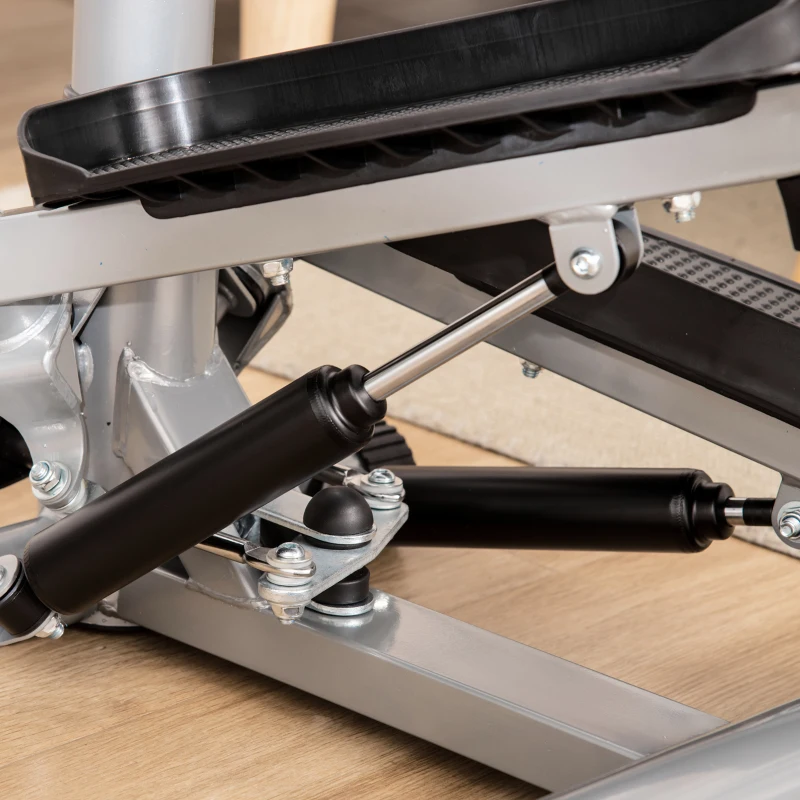 HOMCOM stepper met handvat fitness hometrainer voor thuis, klein fitnessapparaat voor been- en bodemtraining met LCD-scherm, instelbare snelheid Metaal ABS Zwart + Zilver 55 x 53 x 118-128 cm(m-9)