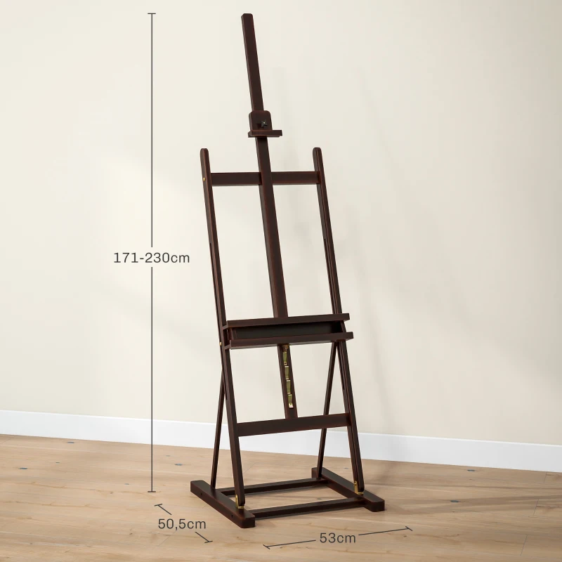 HOMCOM Caballete de Pintura 230 cm con Altura y Ángulo Ajustables Almacenamiento para Adultos Artistas Pintor Marrón