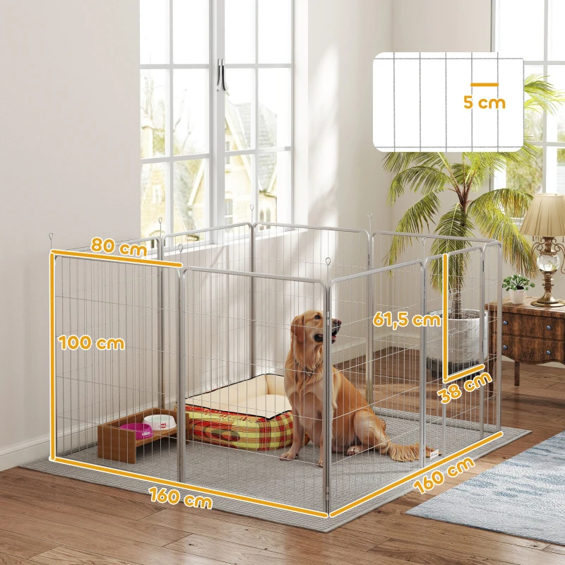 PawHut Haustiergehege, Hundezaun, Haustierspielplatz, flexibel anpassbar, rostfreier Stahl(m-3)