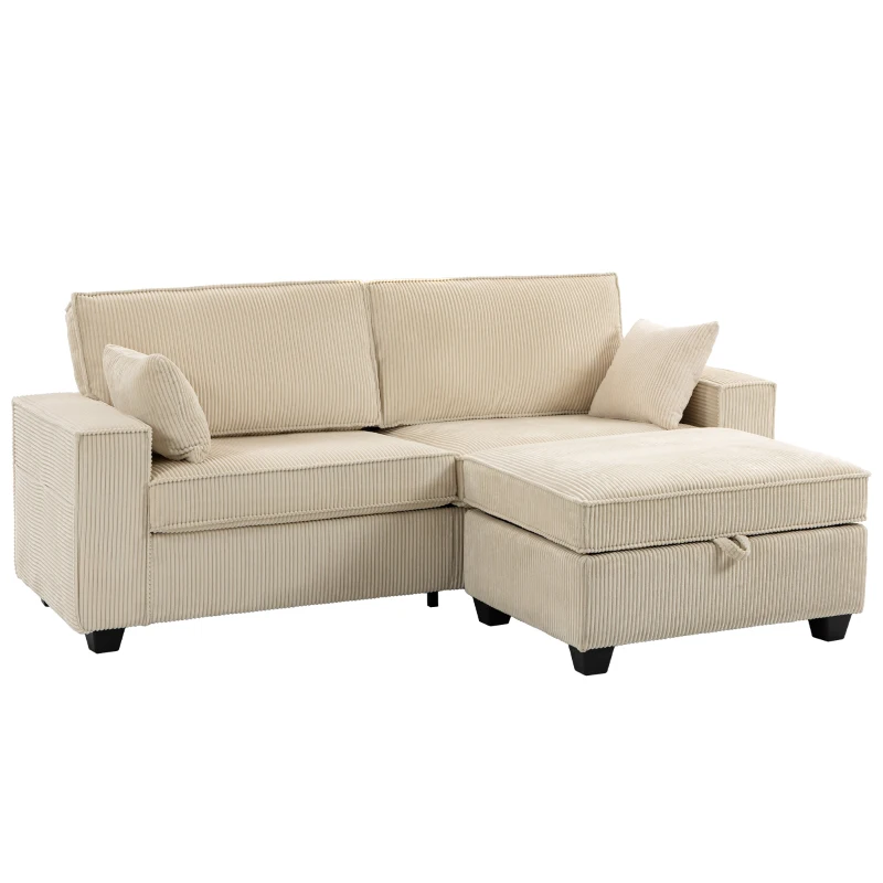 HOMCOM Ecksofa 216 cm 3-Sitzer L-Form Sofa mit Umkehrbarem Aufbwahrungshocker, Cord-Optik, Breiter Sitzfläche, für Wohnzimmer