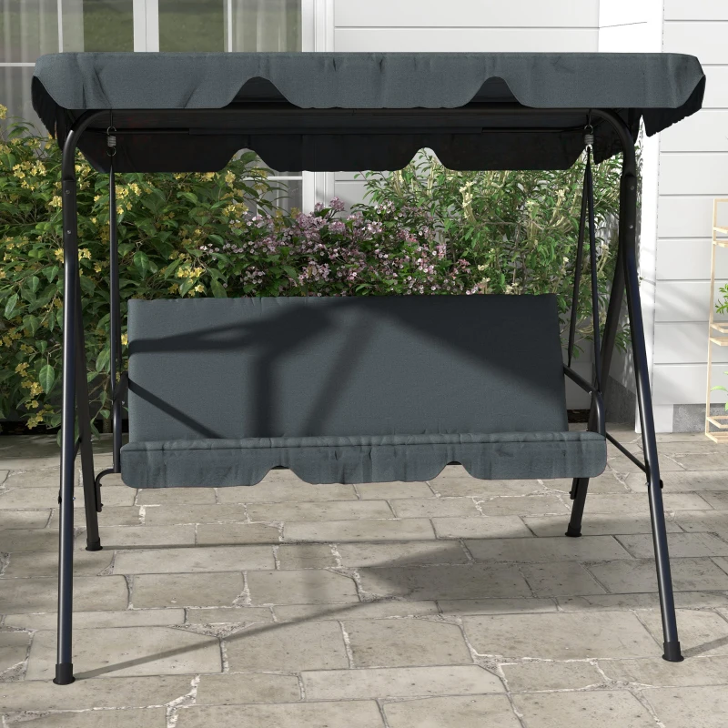 Outsunny Hollywoodschommel, Tuinschommel, 3-zits Schommelbank met Dak, Staal, 172 x 110 x 153 cm, Grijs