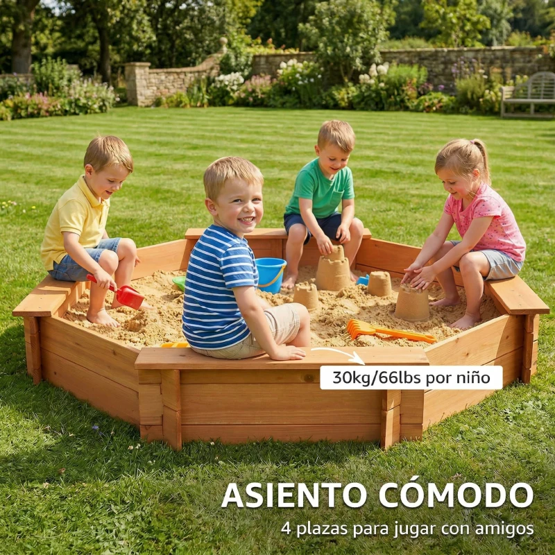Outsunny Arenero de Madera para Niños de 3-8 Años con Cubierta de Poliéster para Patio Jardín 139,5x139,5x21,5 cm Rojo y Azul