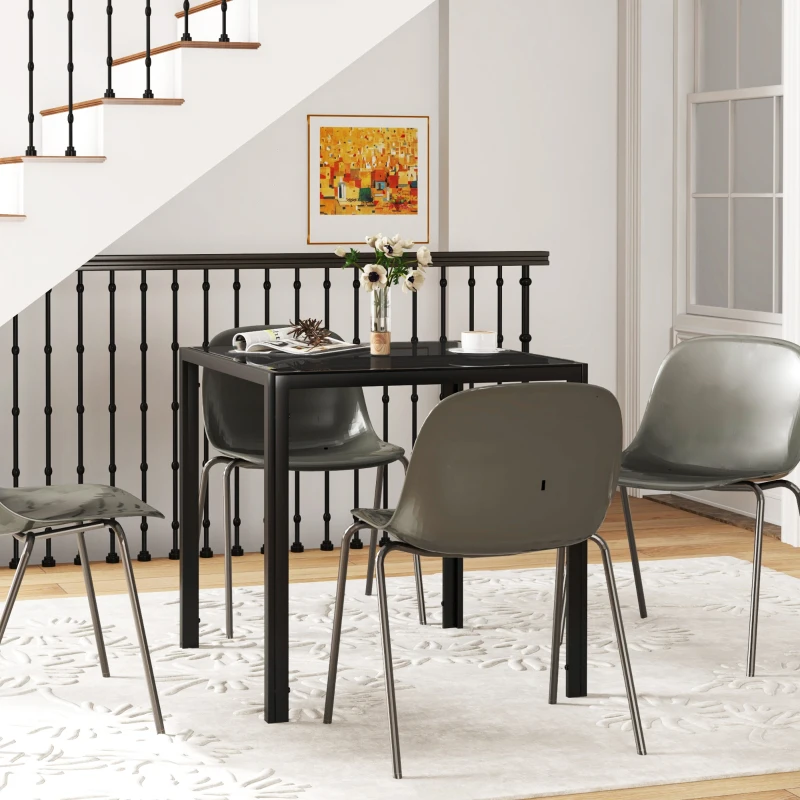 HOMCOM Modern Square Dining Table for 2-4 People, with Glass Top & Metal Legs, Black