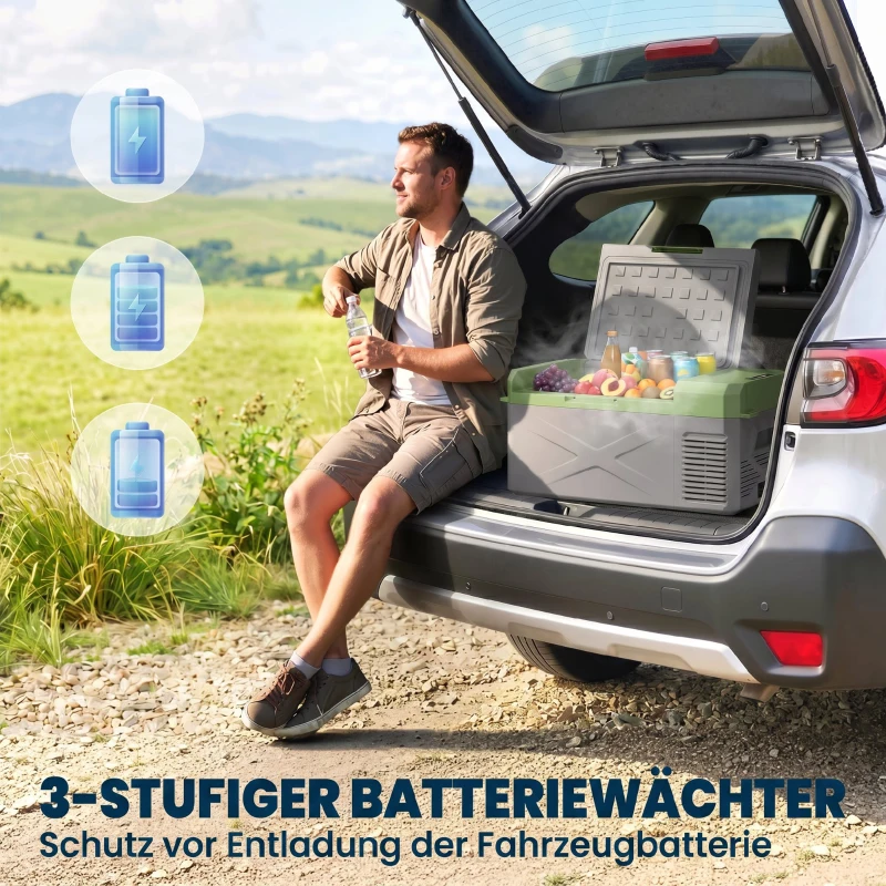 Outsunny 16,3 Liter Kompressor Kühlbox elektrische Kühlbox mit Anschluss ECO Modus Kühlhaltefunktion Grau+Grün