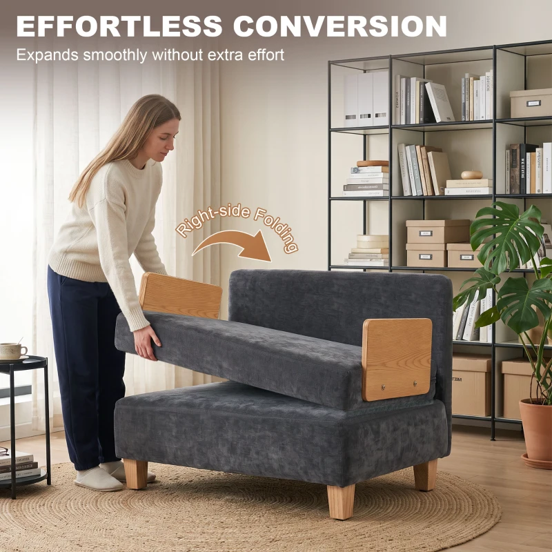 HOMCOM Fotel z funkcją spania 2-w-1 z funkcją łóżka, sofa rozkładana z 2 zmywalnymi poduszkami, boczne kieszenie do salonu, sypialni