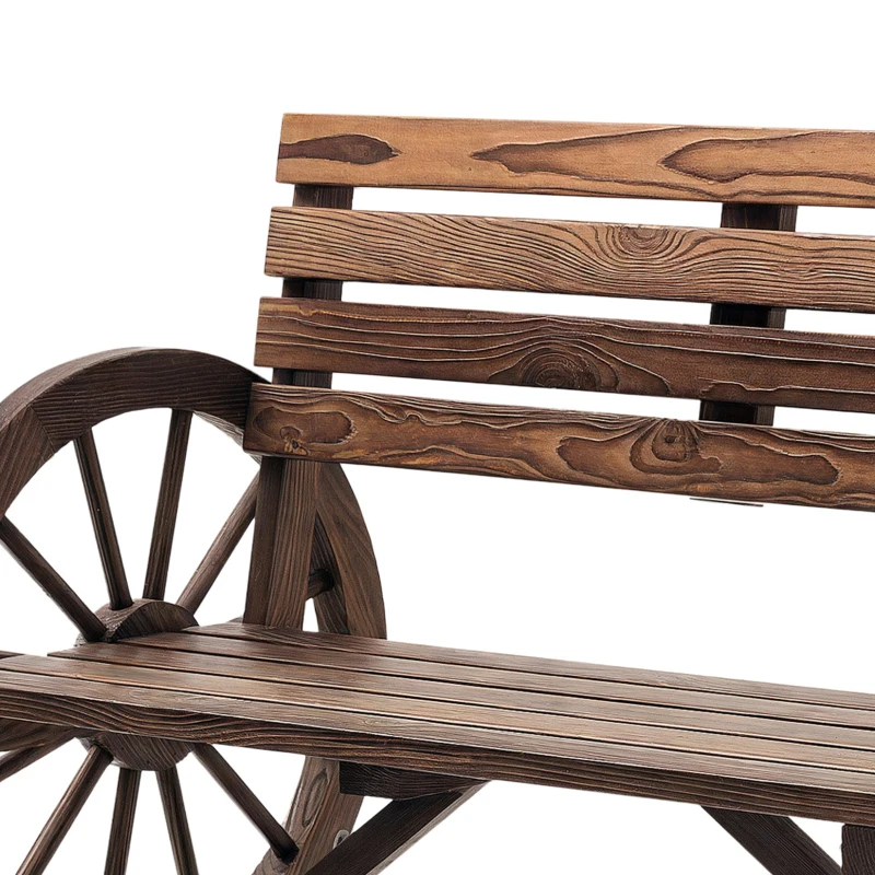 Outsunny tuinbank, ontwerp met wagenwiel, voor 2 personen, natuurlijk hout, donkerbruin, 105,5 x 56 x 79 cm(m-11)