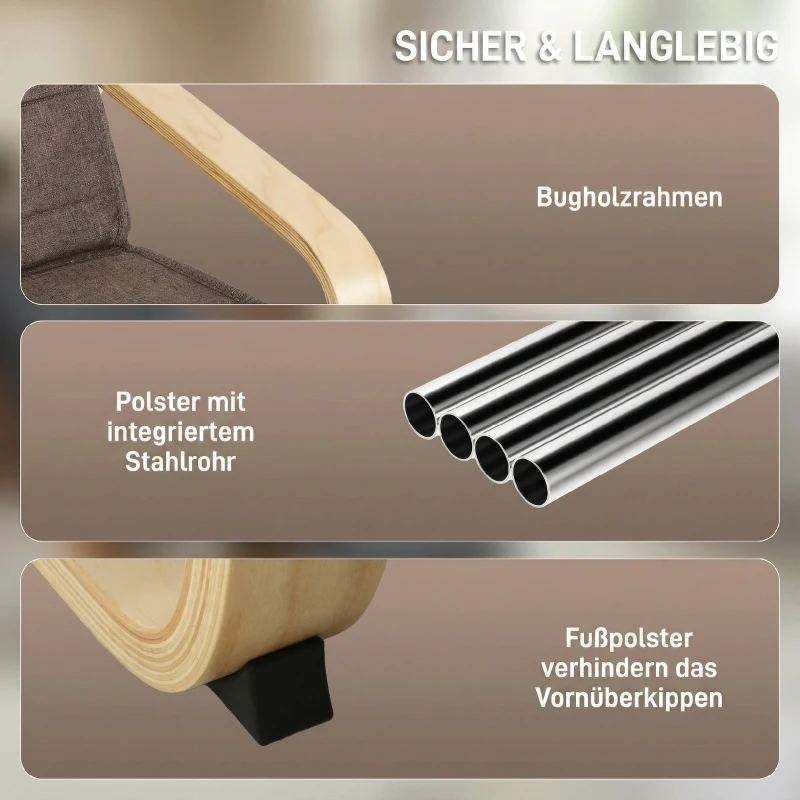 HOMCOM Accentstoel, Relaxfauteuil met Verstelbare Voetensteun, Berkenhouten Frame, tot 120 kg, 66,5 x 94 x 100 cm, Bruin