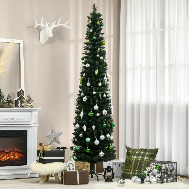 HOMCOM Árvore de Natal Artificial Altura 210cm com 510 Ramos de Folhas de PVC Ignífugos Base Dobrável e Suporte Metálico Verde