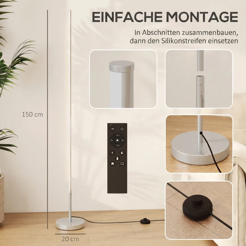 HOMCOM LED Staande Lamp met Instelbare Kleurtemperatuur voor Woonkamer, Slaapkamer, Kantoor, 20 x 20 x 150 cm