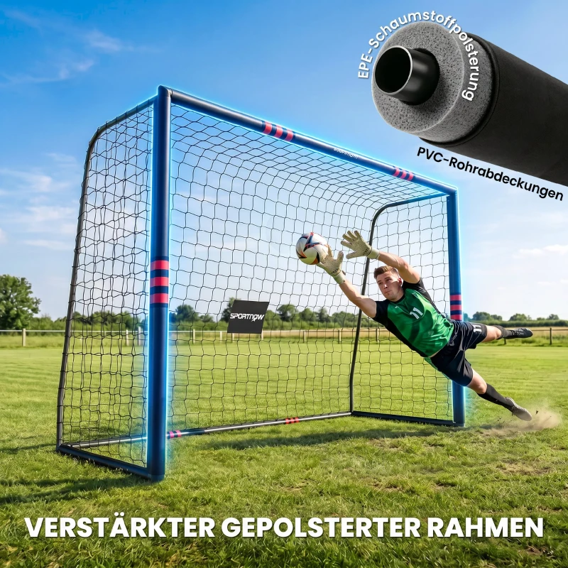 SPORTNOW Fußballtor für Garten 300 x 200 cm Robustes Outdoor Tor mit Tornetz Polsterung Erdhaken Anti-Rost Beschichtung