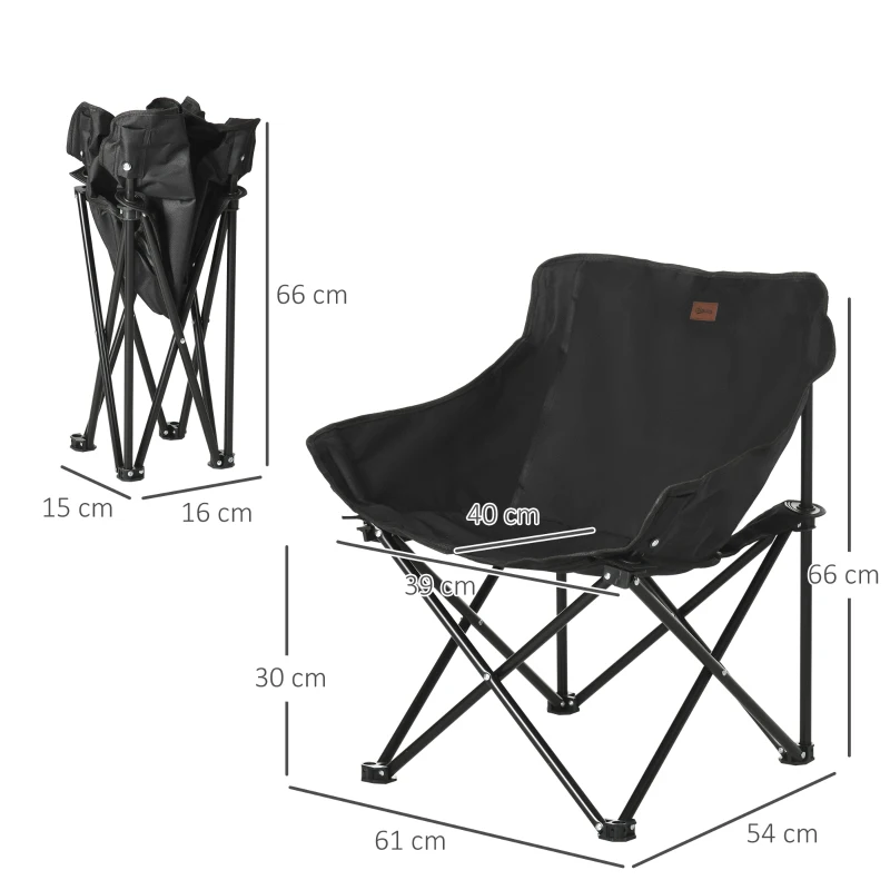 Outsunny Campingstoel, Opvouwbaar, Stalen Frame, Stofzitting, Draagtas, Zwart