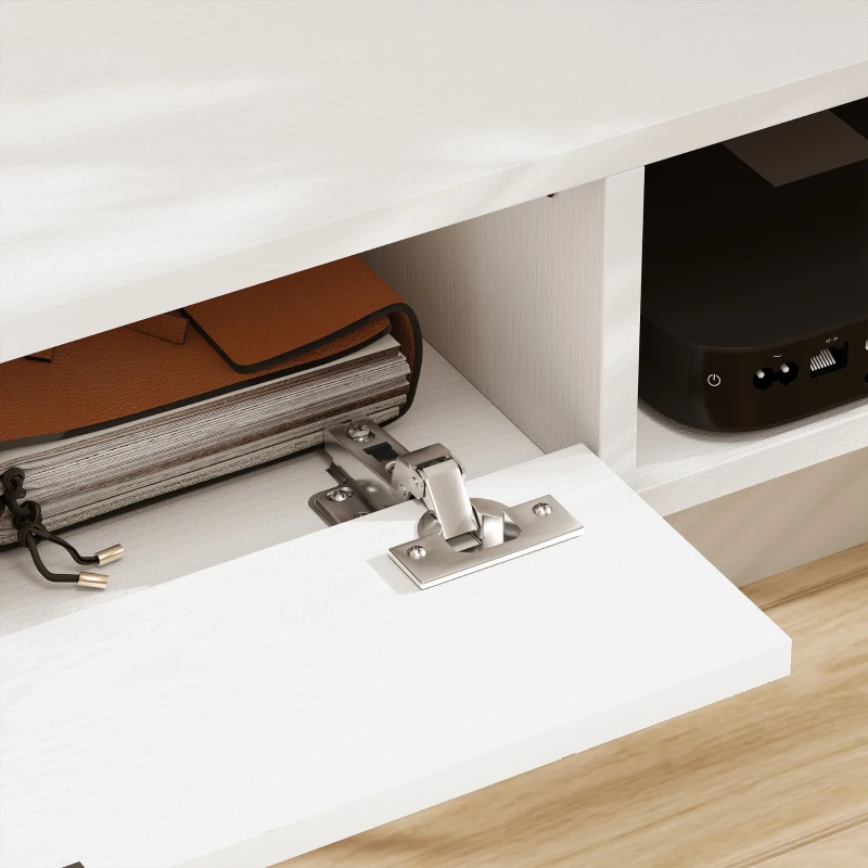 HOMCOM Meuble TV suspendu, meuble télé pour téléviseur jusqu'à 50 pouces, tiroir rabattable 2 étagères 120x24x16cm blanc