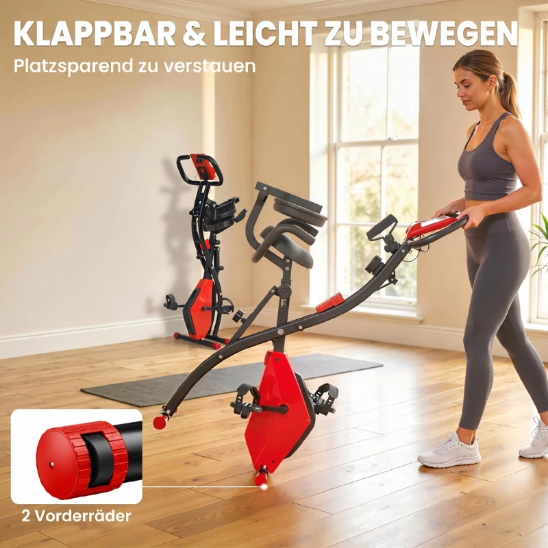 HOMCOM Hometrainer fietstrainer hometrainer LCD display opvouwbaar verstelbaar rood+zwart