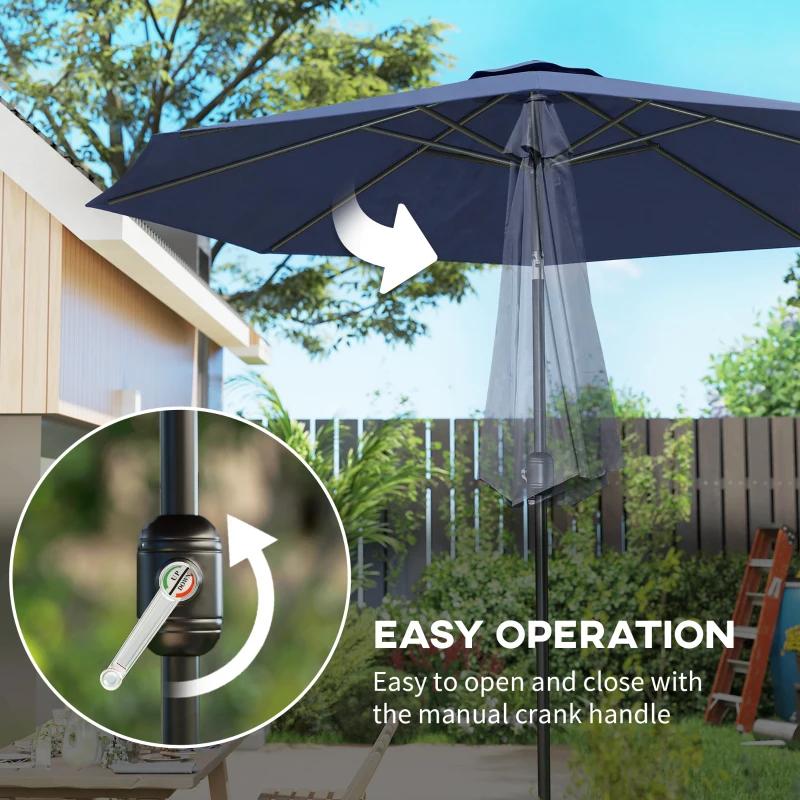 Outsunny 3 m Garden Parasol Umbrellas, Outdoor Sun Shade with 8 Ribs, Tilt and Crank Handle, Navy Blue