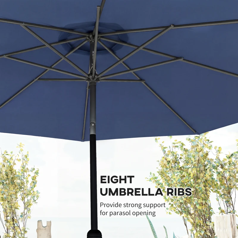 Outsunny 3 m Garden Parasol Umbrellas, Outdoor Sun Shade with 8 Ribs, Tilt and Crank Handle, Navy Blue